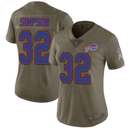 Nike Bills #32 O. J. Simpson Olive Women's Stitched NFL Limited Salute to Service Jersey